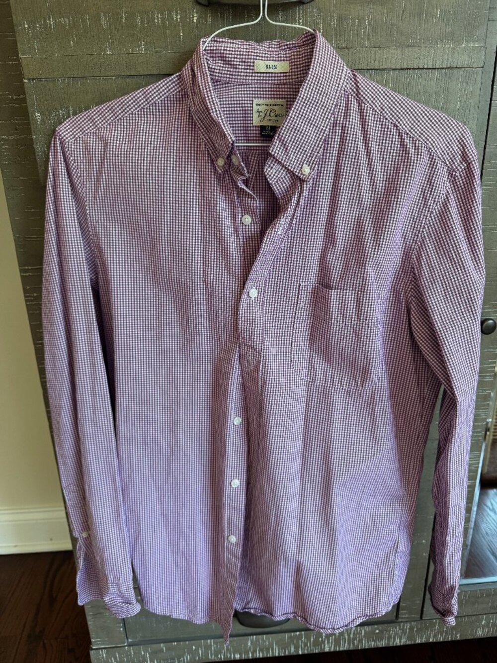 J.Crew Secret Wash Stretch Slim Red White Gingham Shirt M